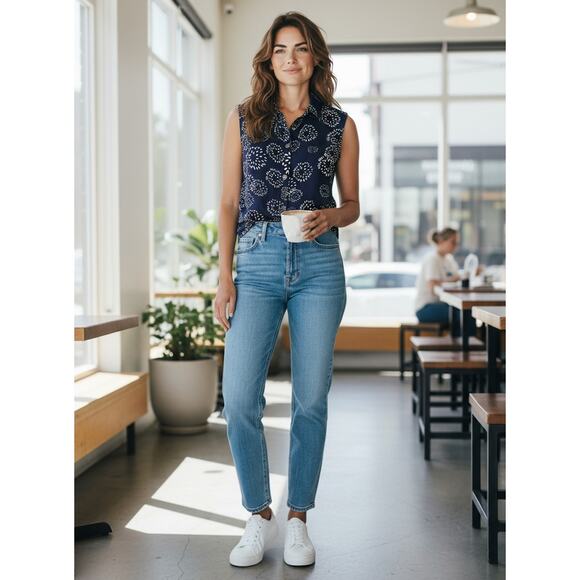 CABI Women's Dandelion Wish Top #5215 Sleeveless Blouse Navy + White Size Small - Picture 1 of 5